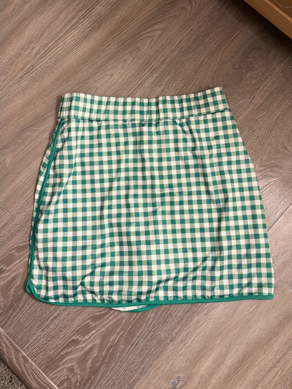 J. Crew Green and White Gingham Mini Skirt with Contrast Piping - Picture 2 of 3